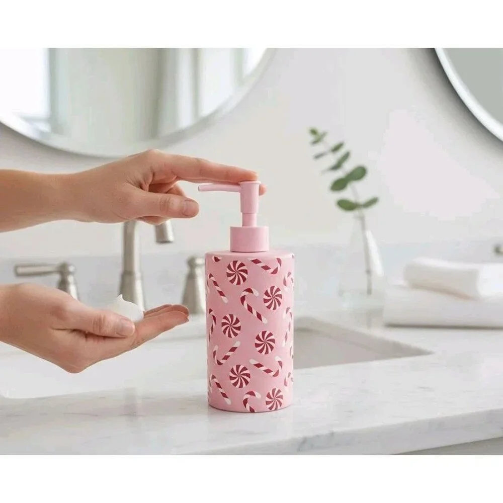 New Christmas Pink / Red Peppermint Candy Cane Soap Dispenser Decoration